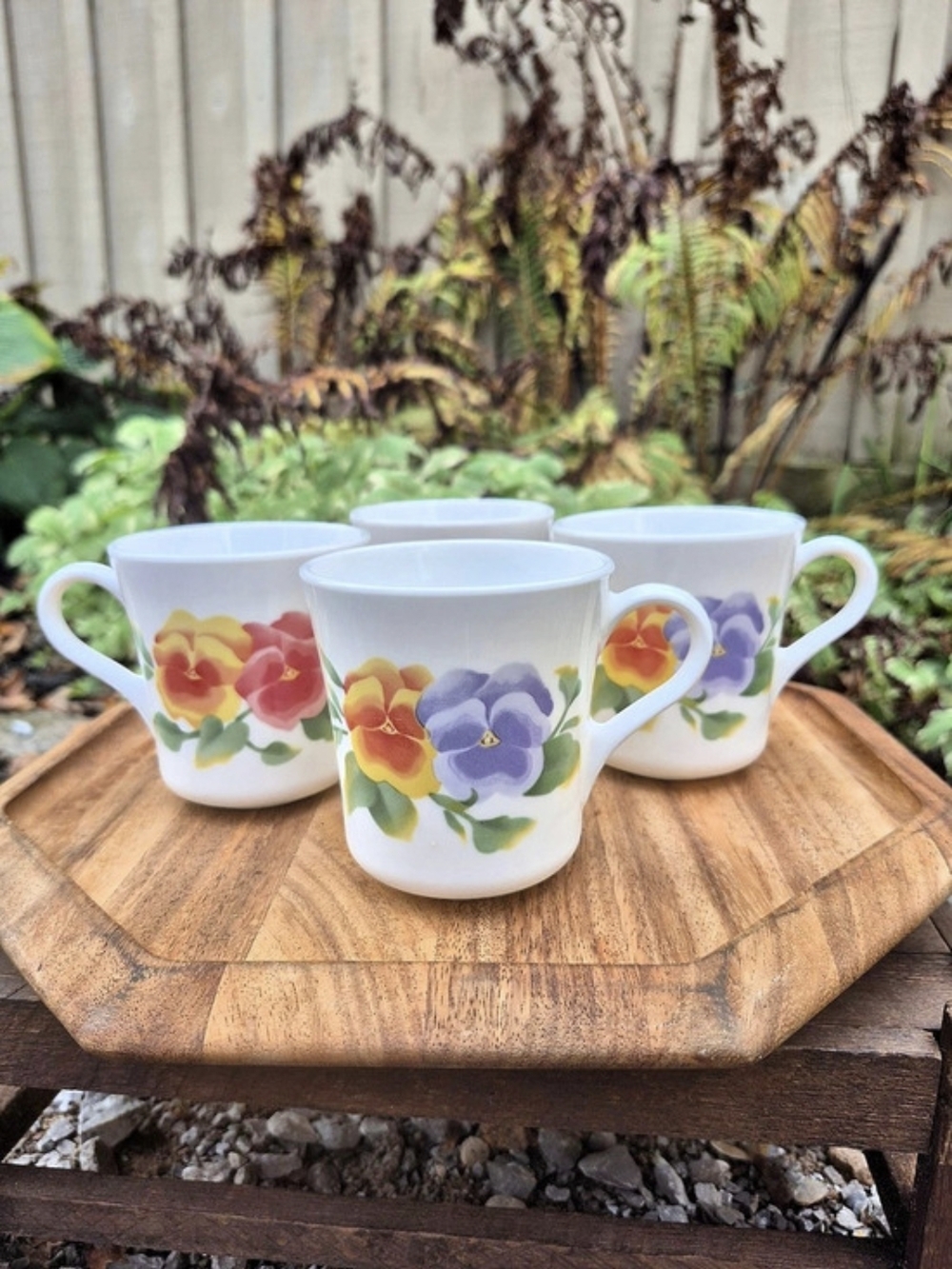 Vintage Corelle Summer Blush Floral Coffee Cups Mugs Set of 4